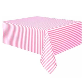 Vpang 2 Pcs Striped Plastic Print Tablecloths Disposable Table Cover Thickened Rectangle Tablecover, Kitchen Picnic Wedding Birthday Party Table Covers, 54"x108" (Pink Stripe)