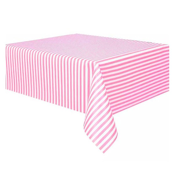 Vpang 2 Pcs Striped Plastic Print Tablecloths Disposable Table Cover Thickened Rectangle Tablecover, Kitchen Picnic Wedding Birthday Party Table Covers, 54"x108" (Pink Stripe)