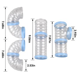 MUYG 8 PCS Syrian Hamster Tube Set,Transparent Pet Cage Curvy Tunnel Kit DIY Dwarf Hamster Toy Tube Small Animal External Accessories Adventure Pipe for Mice Rat(Blue)
