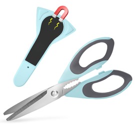 Ultra Sharp Kitchen Scissors with Magnetic Holder, Heavy Duty Kitchen Shears Meat Scissors, Multifunctional Stainless Steel Cooking Poultry Scissors for Household School Picnic(Blue)