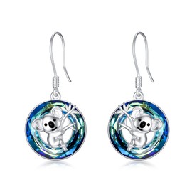 TOUPOP Koala Earrings - Sterling Silver Koala Bear Dangle Drop Earrings with Blue Crystal - Women's Christmas Gifts
