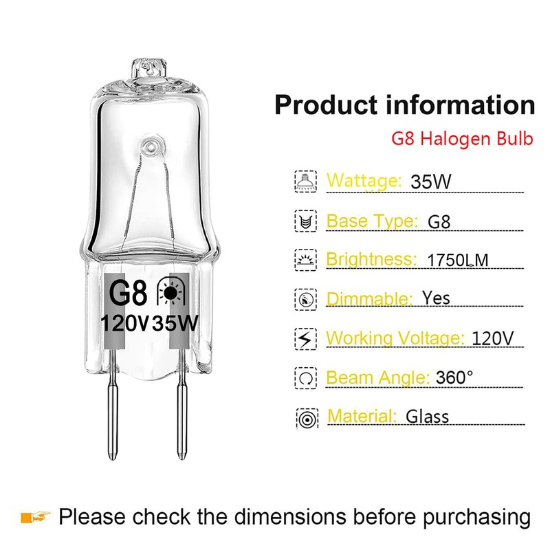 Halogen G8 Light Bulb 35W 120V T4 JCD Type Bi-Pin