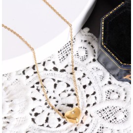 DAINTY Women Girl Titanium Stainless Steel CZ Gold Heart Love Necklace 16-18"