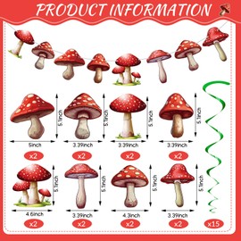 Ribbonlic 34 Pcs Mushroom Garlands Mushroom Hanging Swirls Mushroom Banners Mushroom Hanging Swirls Ceiling Streamers Decorations for Mushroom Birthday Party Fairy Party Baby Shower Home Decoration