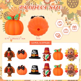 Watersay 12 Pcs Thanksgiving 3D Silicone Focal Beads for Pens Fall Character Beads Bulk Funny Autumn Turkey Pumpkin Gratitude for Keychain DIY Crafts Necklace Bracelet Lanyards Making Kit Supplies