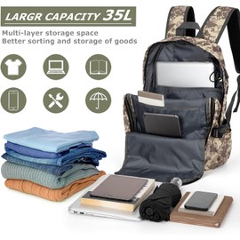 SARHLIO Camo Backpack 35L Military Backpacks with USB Charging Port, Special Letter K Logo 17 Inch Camouflage Army Backpack for Men Camping Hiking Hunting