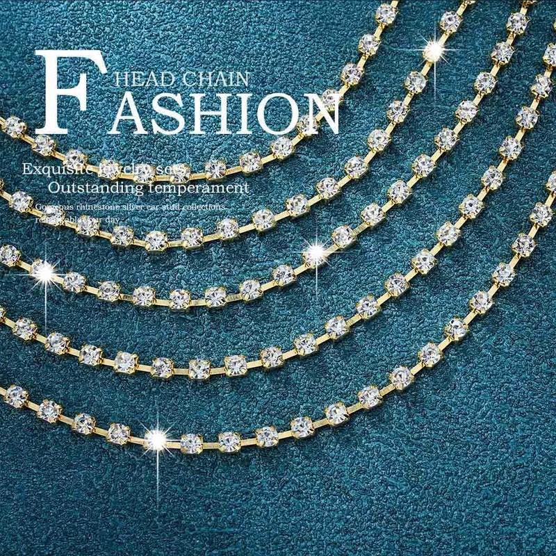 Fdesigner Cadena para cabeza de cristal para boda, estilo boho,