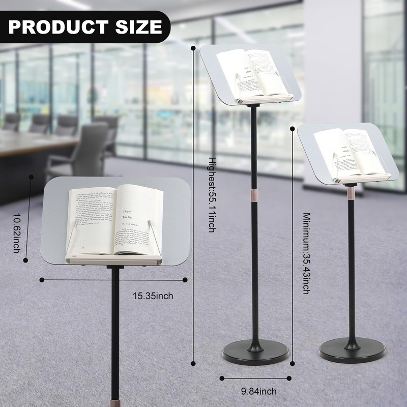 Portable Floor Lectern Podium Stand for Speech, Presentation, with Black