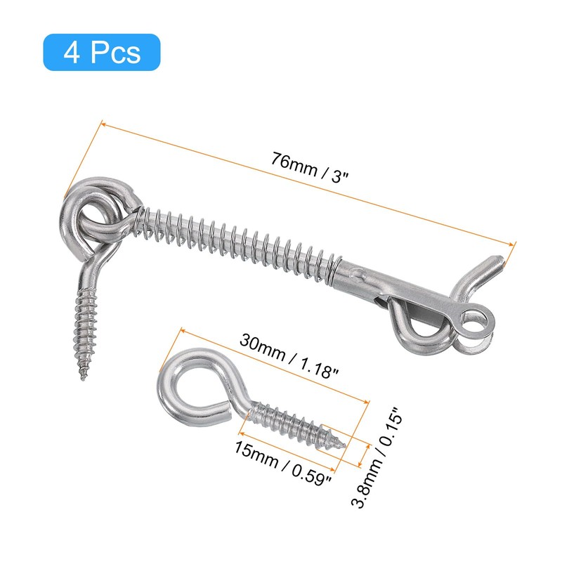 sourcing map 4Pcs Safety Hook and Eye Latch, 3" Stainless