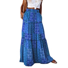 Timuspo Maxi Skirt Women's Long Elegant Boho Skirt Casual Midi Skirt A-line Plain Summer Skirt Skirts with Pockets Elastic High Waist Beach Skirt Casual Skirt, Boho Dark Blue