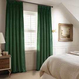 HPD Half Price Drapes Heritage Plush Velvet Curtains for Bedroom (1 Panel) 25 X 96 French Pleat Room Darkening Curtains for Living Room, Eden Green