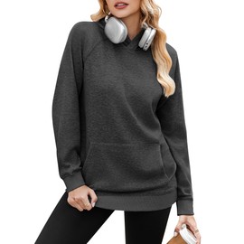 Zeagoo Soft Hoodies for Women Oversized Midweight Fleece Sweatshirt Kangaroo Pocket Loose Fit Casual Athletic Workout Pullover, Dark Grey XX-Large