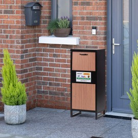 ALBAD Package Delivery Boxes with Lockable Secure Compartment, Anti-Theft Baffle Parcel Drop Box, and Waterproof Design for Porch and Curbside Delivery (Woodgrain)