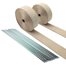 Tan Natural High Temperature Header Exhaust Pipe Insulation Wrap Kit: 2 Rolls EACH 2 INCH WIDE X 25 FEET LONG with Stainless Steel Zip Ties Kit- Thermal Zero - TN116225TKX2