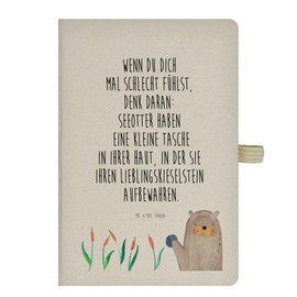 Mr. & Mrs. Panda diary, notes, DIN A5 cotton notebook Otter with stone with saying, colour: transparent