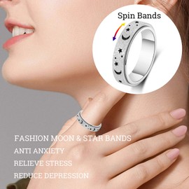 OreilleStar- Anillo de ansiedad para Mujeres, Anillo Giratorio, Anillo antiestrés, Juguetes antiestrés, Anillo antiestrés para Adultos, Anillo antiestrés de Acero Inoxidable