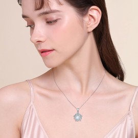 Yearace Moonstone Lotus Necklace, Sterling Silver Moonstone Necklace Natural Healing Buddha Spiritual Yoga Lotus Flower Jewelry Gift for Women