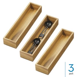 iDesign Acacia Wood Narrow Kitchen Drawer Organizer - Set of 3 - Natural