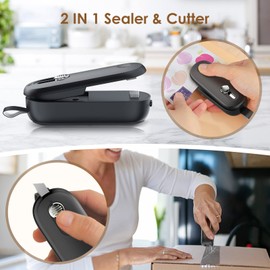 ODSD Mini Film Sealer 2-in-1 Bag Sealer with Cutter Sealing Machine Hand Sealing Device for Plastic Bags Bags Chip Bags Food Storage Snack (Black)