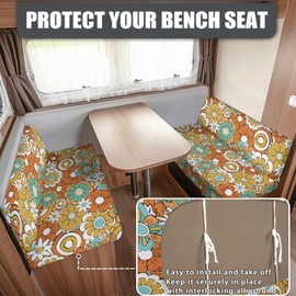 Guevoxuh Retro Hippie Flower Pattern RV Dinette Cushions Covers Replacement RV Stretch Sofa Seat Slipcovers Dinette Booth Set Home & Kitchen for Travel Trailer Couch