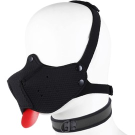 Neoprene Puppy Face Muzzle Dog Hood Mask Play Hoods Novelty Dog Head Mask with Collar (Black, One Size)