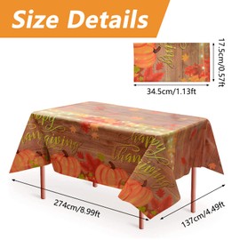MOROBOR 3 Pack Pumpkin Tablecloth, Disposable Plastic Waterproof Rectangle Table Covers Thanksgiving Table Decorations Farm Table Cover for Home Decor Thanksgiving Party Decorations