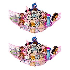 Lilly's Love Stuffed Animal Net Hammock for Plushie Toys - Large 2 Pack | Corner Hanging Storage for Organizing Teddy and Stuffy Collection | Easy to Hang w/Included Anchors & Hooks (Pretty In Pink)