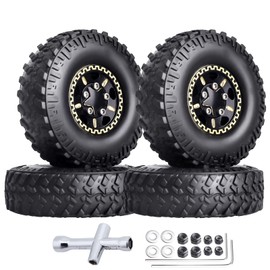 HobbyPark Brass 1.0 Beadlock Wheels and Tires for TRX4M Upgrades Axial SCX24 1/24 RC Crawler Replacement Parts, Set of 4 (Type E)