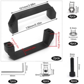 Bow Handle, Black Furniture Handle, Plastic Handles with T-Nut Groove Mounting Screw, Nuts Washers, 120 mm, Cabinet Handles, Suitable for Wardrobes, 30 Series, Aluminium Profile, Pack of 2