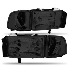 CAAP DRIVEN Tinted Lens Headlights + Clear Side Corner Lamps Compatible with 1994-2002 Dodge Ram 1500 2500 3500 CAAP-DR944P-OH-SMCL-HL