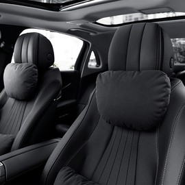 Phxoinu 2 Pcs Car Headrest Neck Pillow for Driving,Universal Premium Suede Leather Soft and Comfortable Headrest,Two Gears of Height Adjustment Car Seat Headrest Pillow Car Interior Accessories