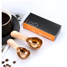 VitalEase Stainless Steel Measuring Scoop of Coffee Beans Set（15/30ML）-Ground Coffee,|Espresso|tea|milk|millet (Rose Gold)