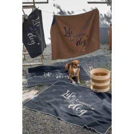 David Fussenegger Dog Blanket 'Life is Better' 100 x 140 cm Anthracite