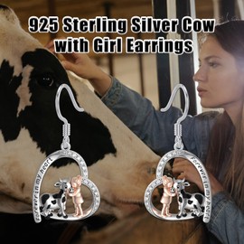 Mothers Day Gifts for Mom Women Cow Heart Earrings 925 Sterling Silver Cow Drop Dangle Earrings Cow Jewelry Gifts for Women Cow Lover