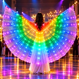 Rainbow LED Light-Up Butterfly Wings Costume, Illuminated Dance Wings for Halloween, Festivals, Parties and Stage Performances