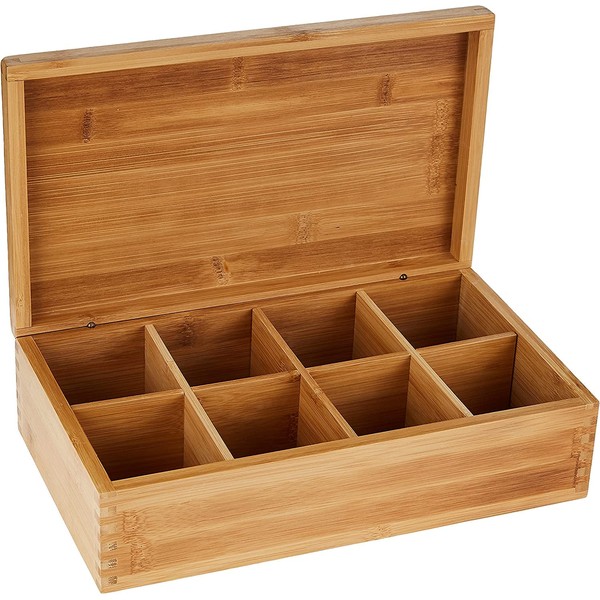 Lipper International Bamboo Wood Tea Box with 8 Compartments, 12-3/8" x 7-3/8" x 3-3/5"