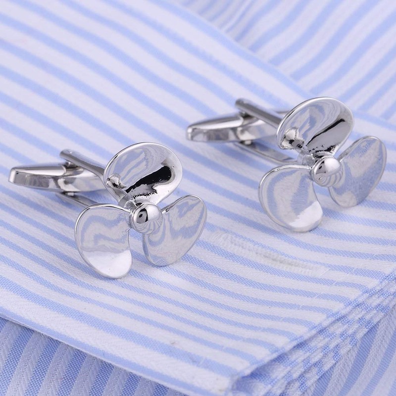Windmill Cufflinks for Men French Shirt Trifoil Propeller Silver, Copper,