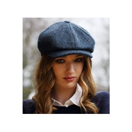Hanna Hats Donegal Tweed JP Gorra Irlandesa plana Gorra Newsboy Cap Made in Irlanda, Sal y pimienta azul océano, Medium