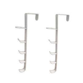 2 Packs Over The Door Hooks, White Hat Rack for Door Hanging with 5 Hooks, Metal Over The Door Vertical Hooks for Coats, Hats, Robes, Shirts, Belts, Bags, Towels (White)