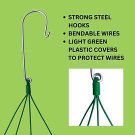 DESQUIGGLE Set of 12 Hanging Wires for Orchid Baskets and Hanging Planaters, 34 Inches Long with Strong Steel Hooks and Covered in Light Green Plastic