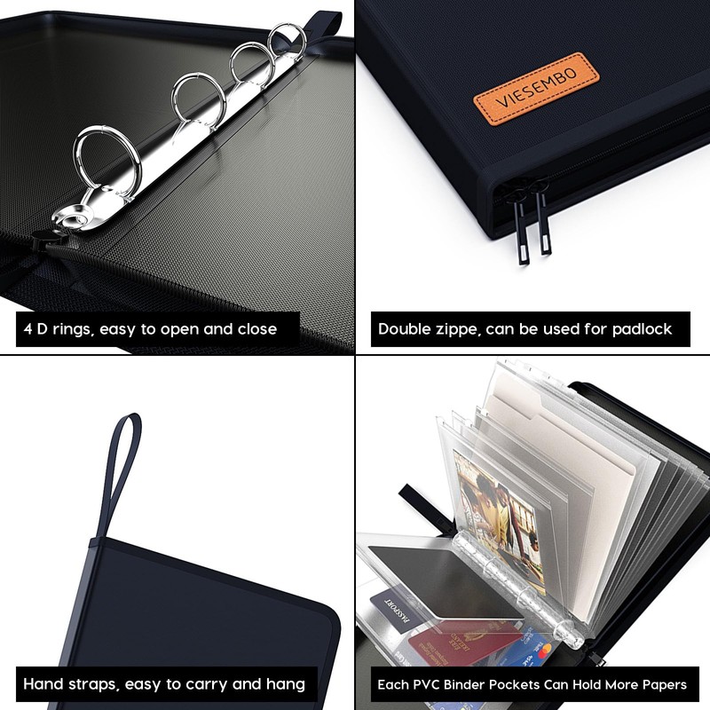 Important Document Organizer Zipper Binder,Fireproof Document Bag for Birth Certificate