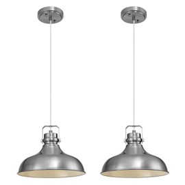 ALAISLYC Brushed Nickel Farmhouse Pendant Lights Matte Pendant Lighting for Kitchen Island Industrial Adjustable Height Vintage Dome Hanging Light Fixtures for Barn, Dining Room 2 Packs