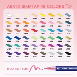 Arrtx Simptap Series Acrylic Paint Pens, Brush Tip Acrylic Paint Markers for Rock Painting, DIY Craft, 48 Count