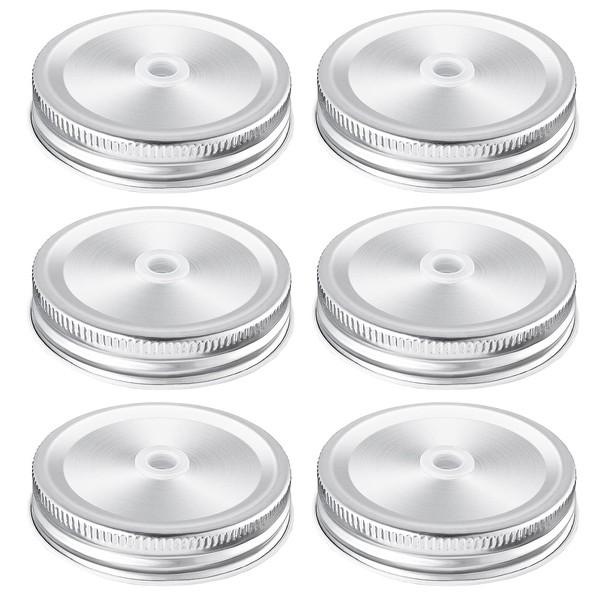 ASTER 6Pack Canning Lids,Mason Jar Canning Lids with 70mm Silver Metal Straw Hole Mason Jar Lids for Canning