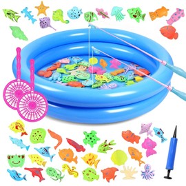 Angelspiel Magnet, 50 Stück Angeln Spielzeug, Fische Angeln Spiel 2 Jahre mit Pool Rute & Netz, Badewannenspielzeug Wasserspielzeug Kinder, Angelspiel Badewanne für Kleinkinder Kindern