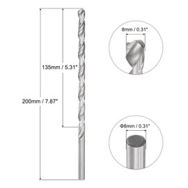sourcing map Spiral Drill Bit High-Speed Steel Extra Long Replacement 8 x 200 mm Pack of 1