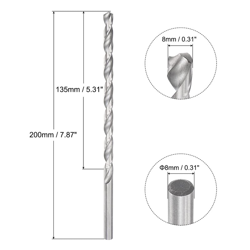 sourcing map Spiral Drill Bit High-Speed Steel Extra Long Replacement