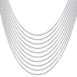 Artmavin Wholesale 10Pcs 925 Sterling Solid Silver 1MM Snake Chains Necklace - 22 Inches