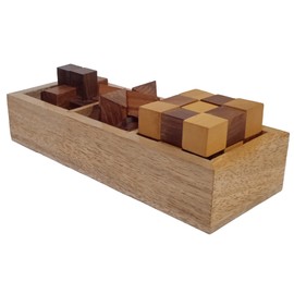 Purpledip Wooden Puzzle Set: 3 Mind Brain Challenges with Storage Box (12629)