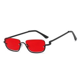 MEGAVOW Retro Sunglasses Women Men Half Frame Fashionable Rectangular Sunglasses Punk Vintage Hippie Rave Glasses Cat Eye Sunglasses Frame UV400 Protection, Black Frame / Red Lens, Unit size
